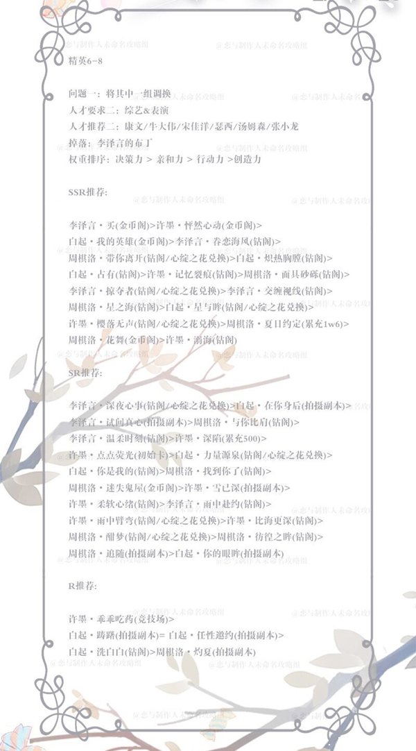 《恋与制作人》精英6-8怎么过