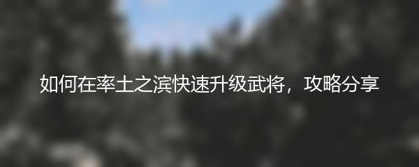 如何在率土之滨快速升级武将 攻略分享